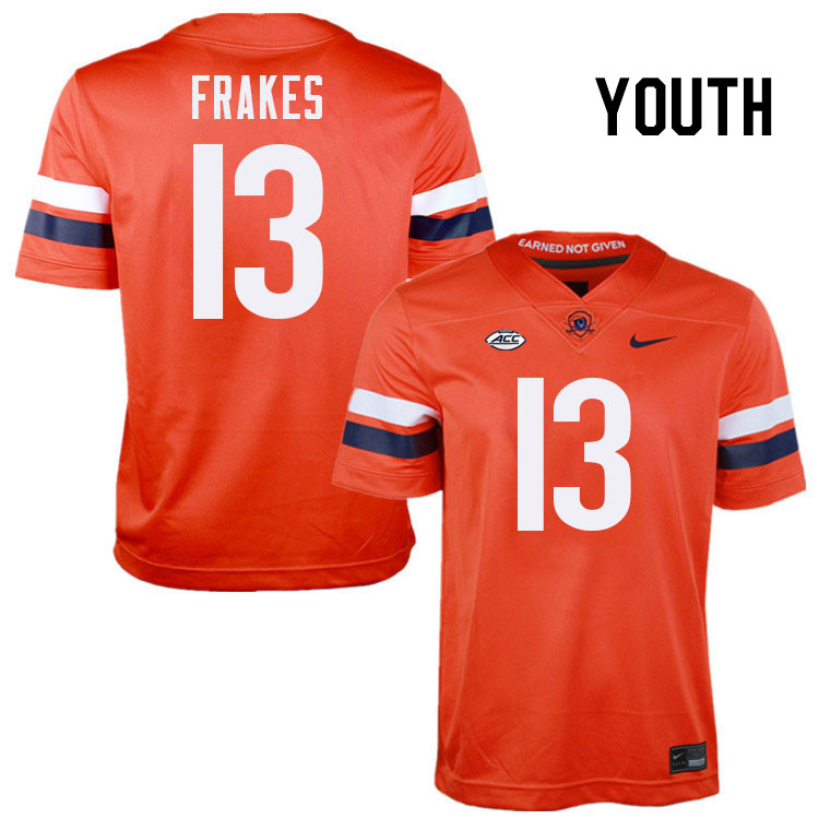 Youth Virginia Cavaliers #13 Gavin Frakes College Football Jerseys Stitched-Orange